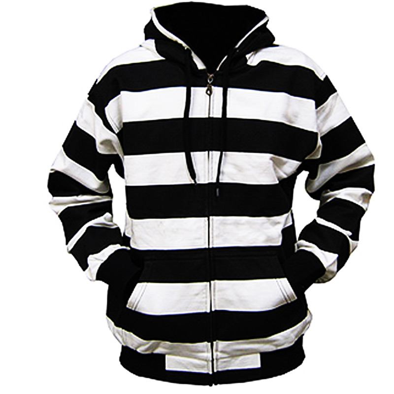 Black And White Striped Zip Hoodie