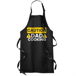 Caution Dad Cooking Funny Mens Adults BBQ Cooking Kitchen Professional Chef Apron For Father Birthday Gift