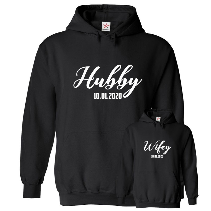 Personalised Front Custom Text Couple  Pair Hoodie  Hubby 