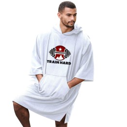 Train Hard Barbell Dumbbell Unisex Classic Fit Adult Hooded Poncho For Gym Lovers