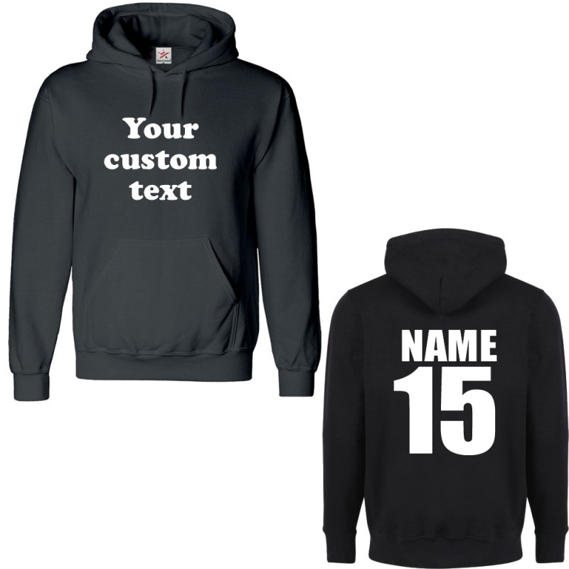 Personalised Front text printed AND back name and number Hoodie