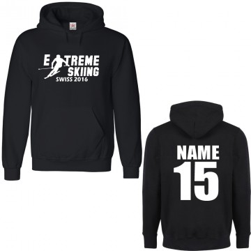 Personalised Ski Hoodie with Custom text on front and back Extreme design