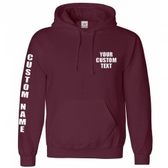 Personalised Hoodie with front left breast text printed and sleeve custom name